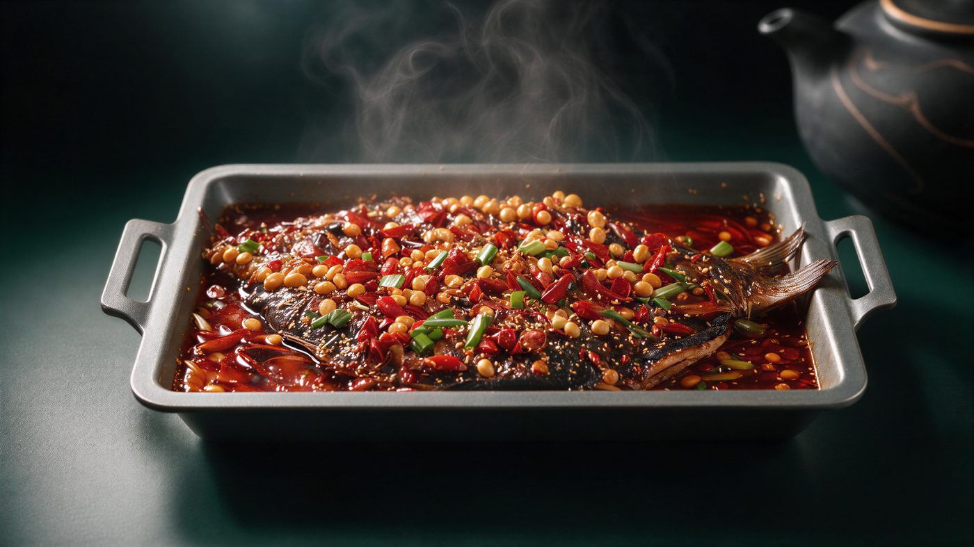 Spicy Grilled Fish: a whole grilled fish in a rich, aromatic chilli sauce