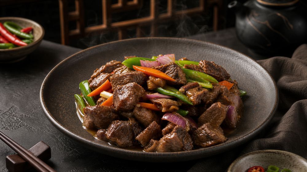 A wok dish at Four Seasons Noodle House